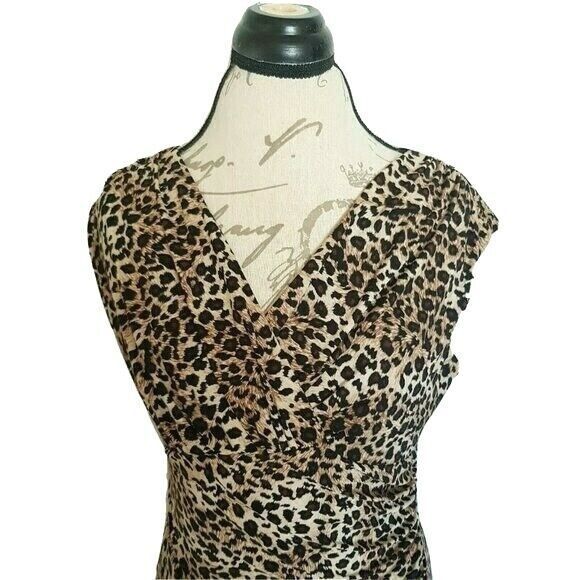 Evan Picone Dress Size 10 Leopard Print Animal Sleeveless Brown Black Mob Wife - Picture 2 of 12